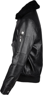 Tanned Leather Jacket with Detachable Shearling Collar Black Tyler Durden Jacket