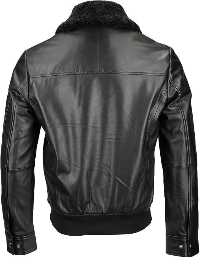 Tanned Leather Jacket with Detachable Shearling Collar Black Tyler Durden Jacket