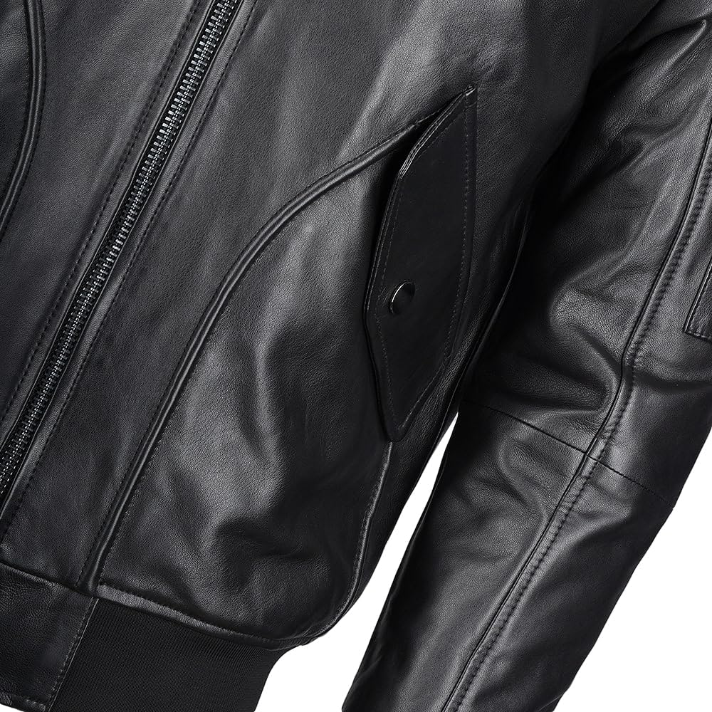 Timber&Hide Tanned Leather Jacket with Detachable Shearling Collar Black Tyler Durden Jacket