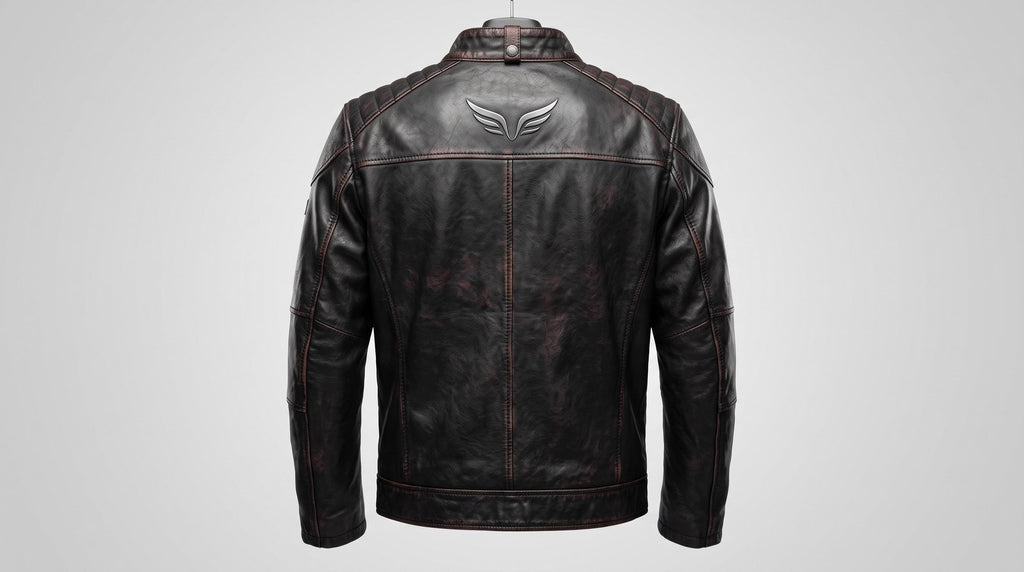 Men's Genuine Leather Biker Jacket | Eagle Patch Cafe Racer Coat