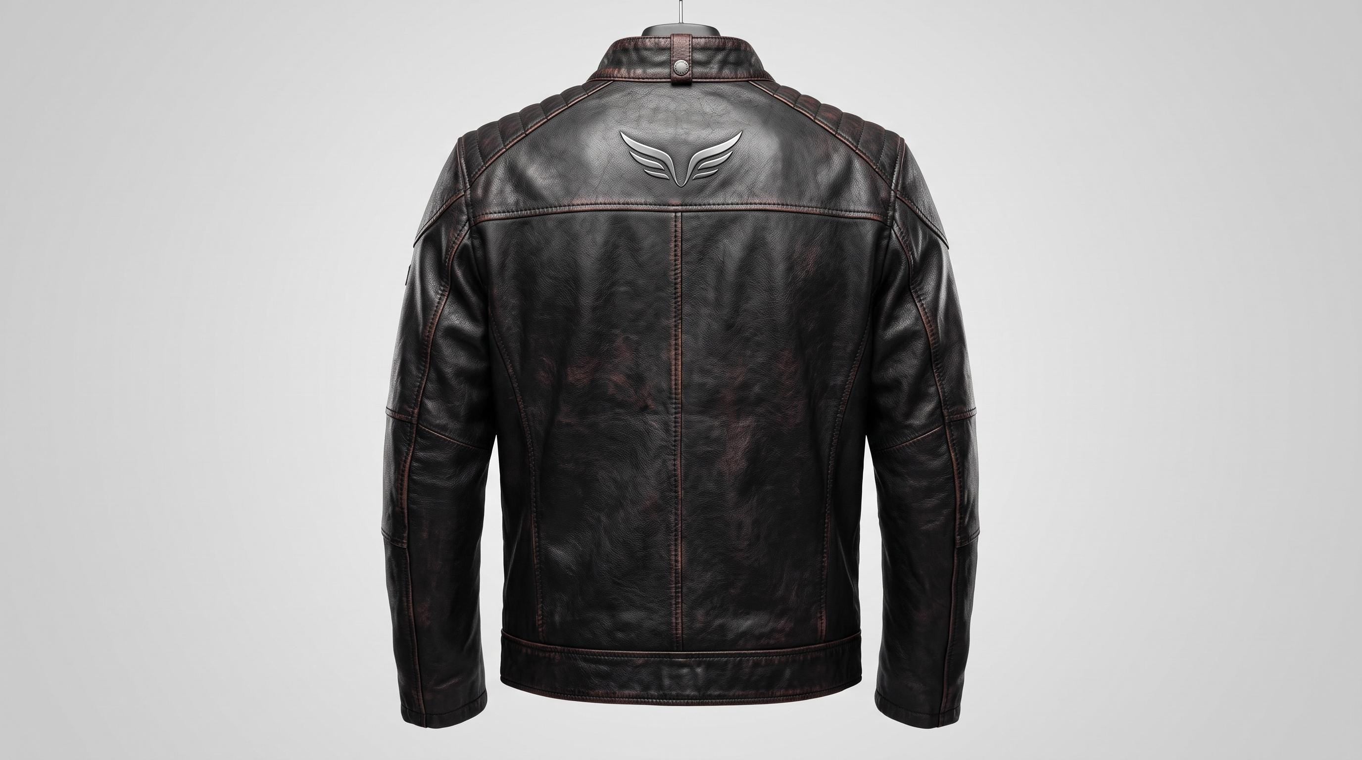 Men's Genuine Leather Biker Jacket | Eagle Patch Cafe Racer Coat