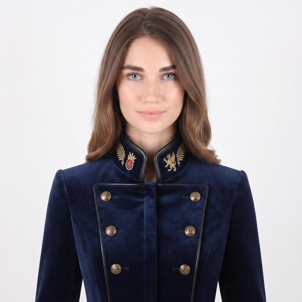 Navy Velvet Military Coat: Victorian Gothic Steampunk Royal Officer Jacket