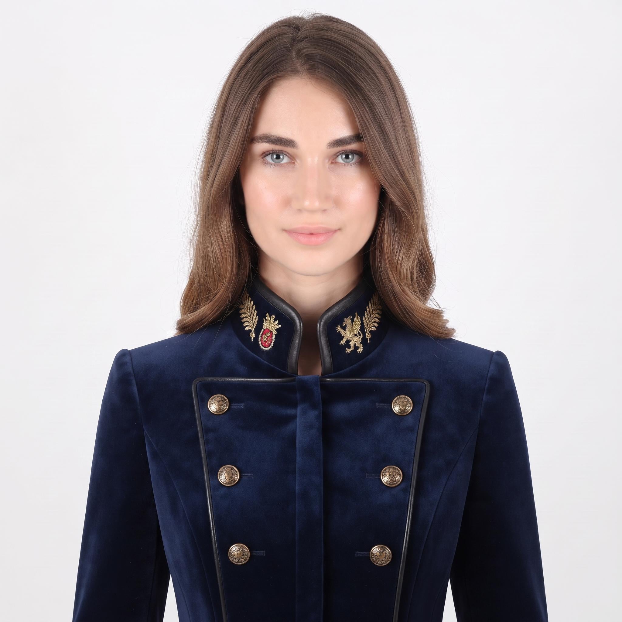 Navy Velvet Military Coat: Victorian Gothic Steampunk Royal Officer Jacket
