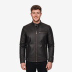 Men's Black Leather Biker Jacket, Sword Flame Graphic Rider Coat