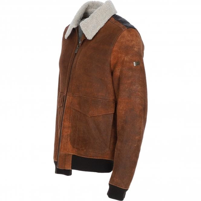 Vintage Suede Leather Aviator Jacket Cognac: Sky-Classic
