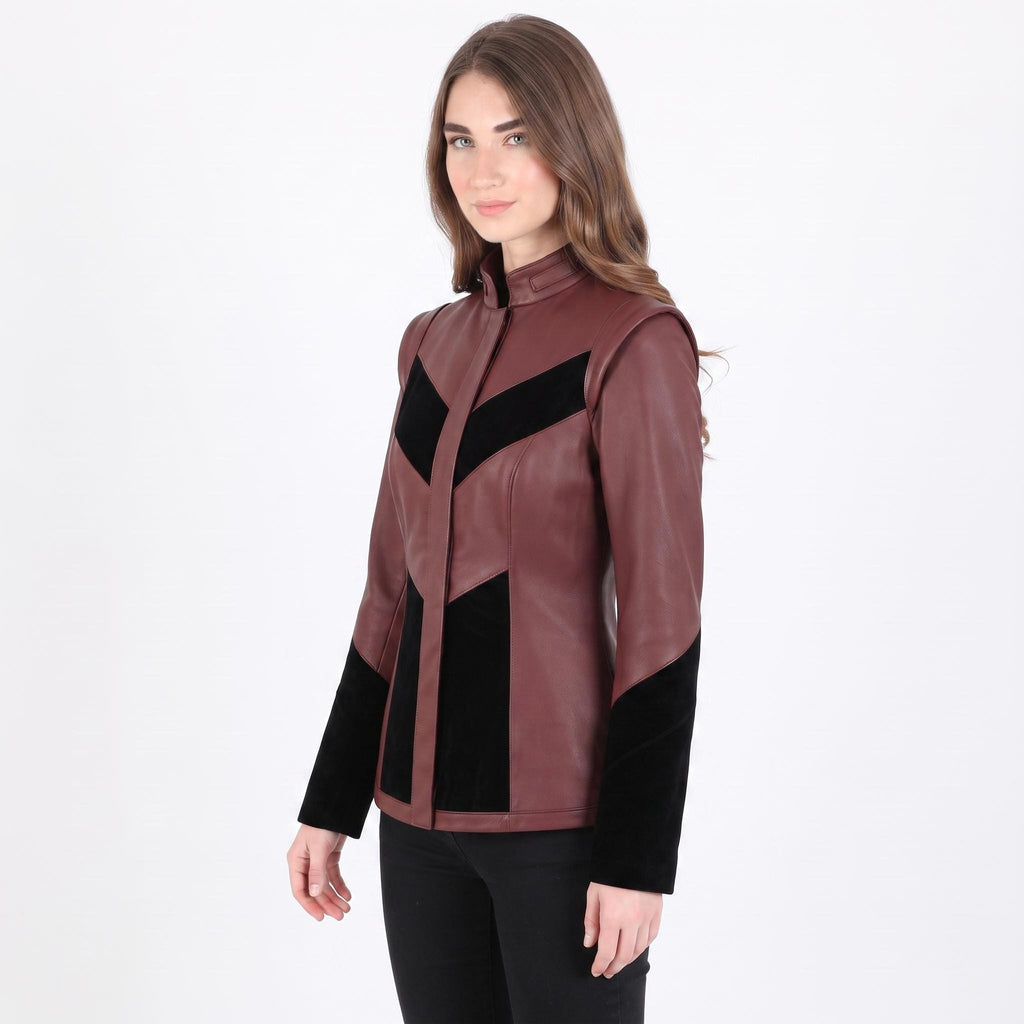 Burgundy Leather Velvet Jacket | Gothic Victorian Steampunk Fitted Coat