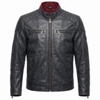 Men's Genuine Leather Black Biker Jacket with Eagle Back Patch, Handmade Vintage Cafe Racer Motorcycle Jacket
