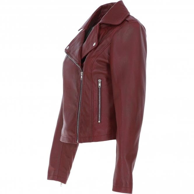 Women's Burgundy Leather Biker Jacket: Stella
