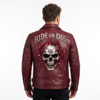 Ghost Rider Inspired Crimson Red Leather Biker Jacket | Flaming Skull Graphic, Ride or Die