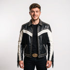 Handmade Western Fringe Leather Jacket: Studded Cowboy Biker Coat