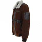 Premium Leather Aviator Jacket with Detachable Collar Black/Cream