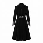 Black Velvet Victorian Coat | Genuine Leather Trim, Medieval Fantasy Jacket