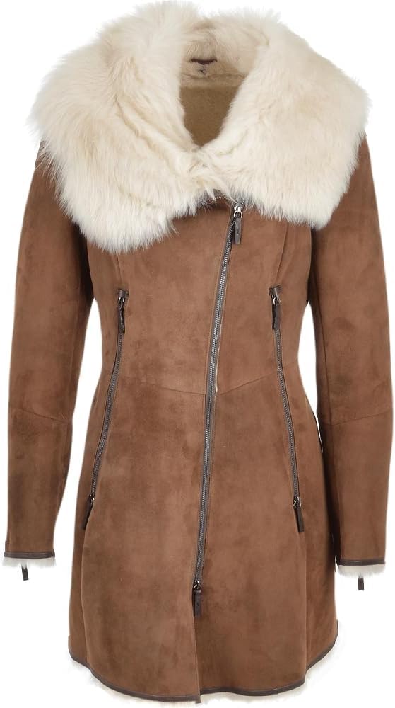 Timber&Hide Luxury Hooded Toscana Coat Brown with Shearling Trim
