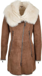 Timber&Hide Luxury Hooded Toscana Coat Brown with Shearling Trim