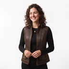 Women's Genuine Leather Utility Vest | Distressed Brown Travel Waistcoat