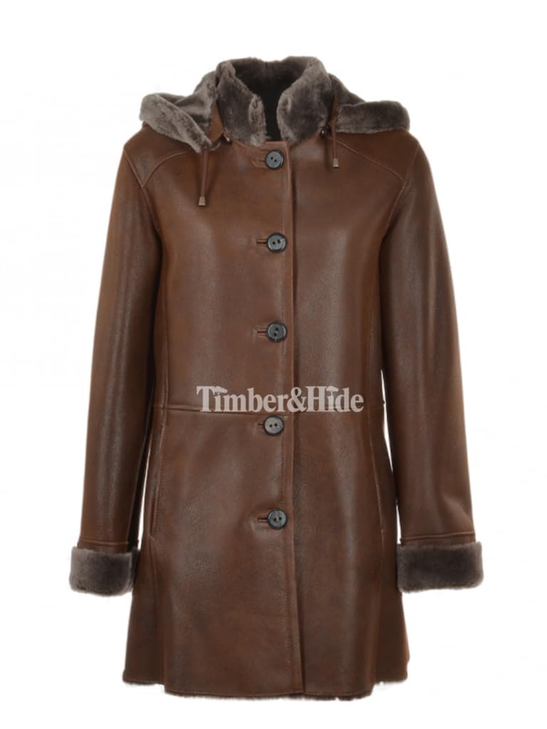 Women’s Brown Shearling Leather Coat – Genuine Leather with Faux Fur Lining | Vintage Sheepskin Coat