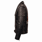 Timber&Hide Handmade Men's Black Leather Studded Biker Jacket | Custom Demon Skull Punk Rock Design
