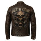 Men's Embossed Leather Motorcycle Jacket, Skull Biker Moto Coat, Gothic Punk Streetwear Gear