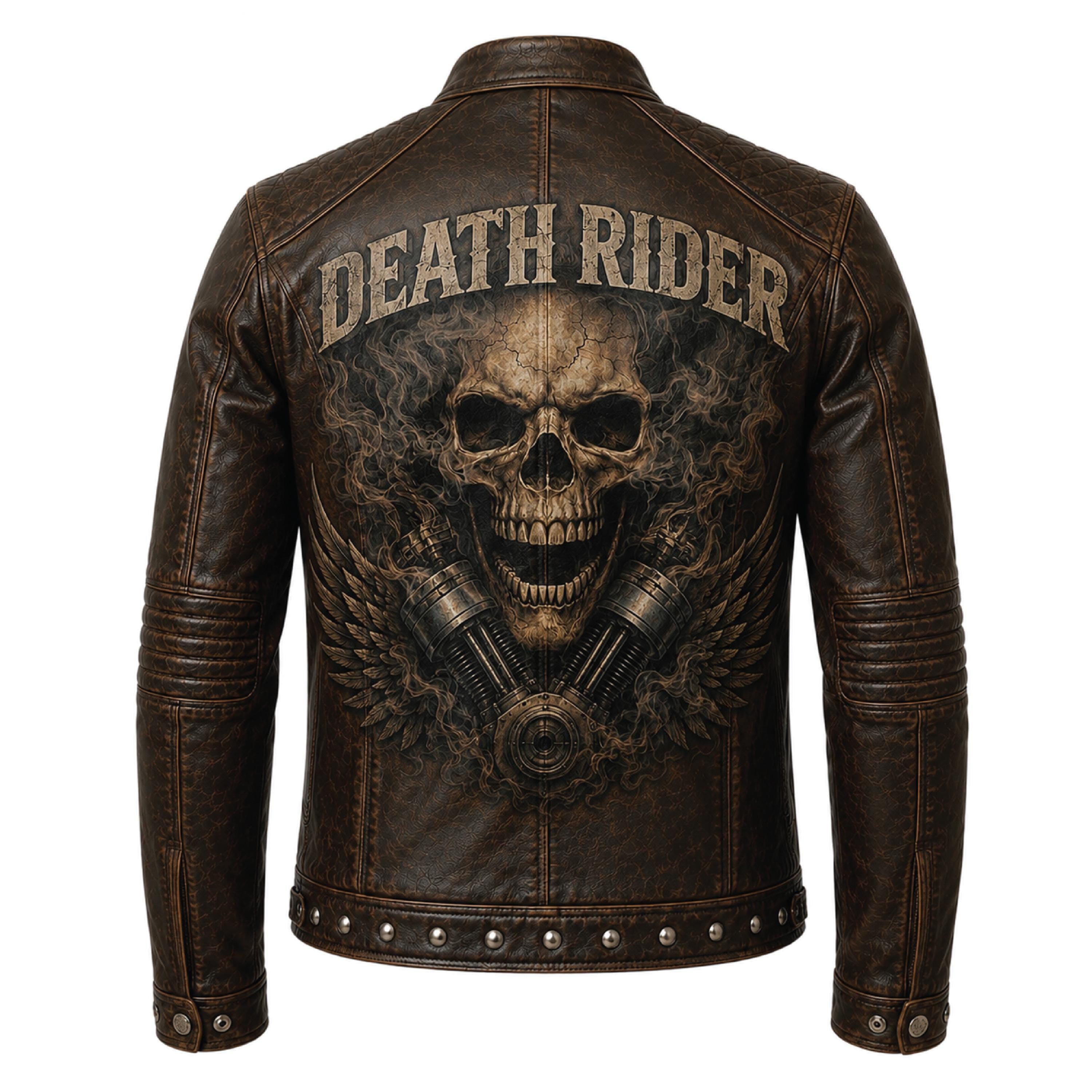 Men's Embossed Leather Motorcycle Jacket, Skull Biker Moto Coat, Gothic Punk Streetwear Gear