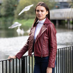Women's Burgundy Leather Biker Jacket: Stella