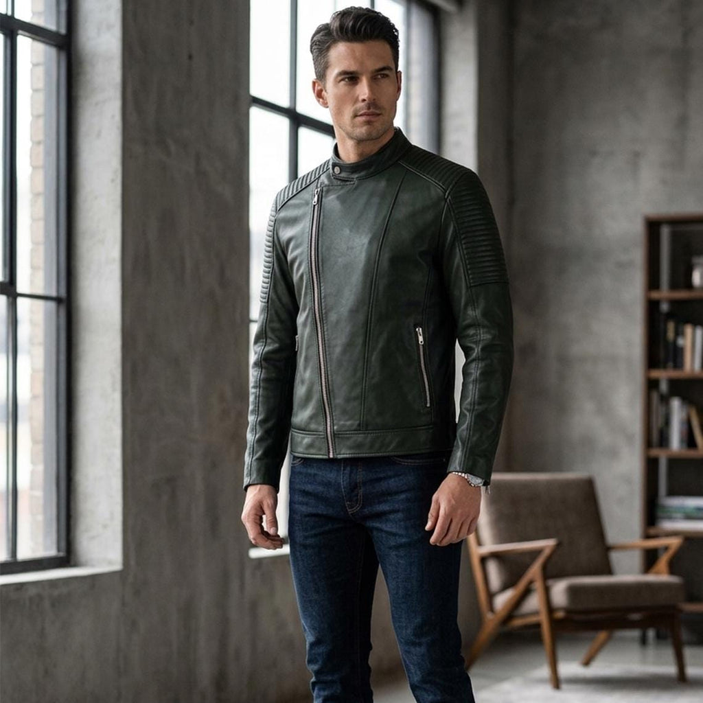 Classic men’s leather biker jacket | slim fit | minimalist moto rider Jacket