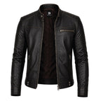 Men's Black Leather Biker Jacket, Sword Flame Graphic Rider Coat