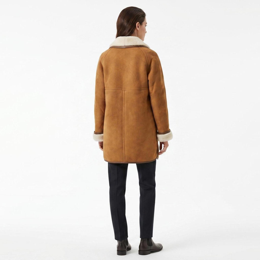 Women's Suede Leather Shearling Coat: Penny Lane Style Winter Jacket