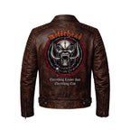 Timber&Hide motorcycle jacket with skull back | brown leather biker jacket | vintage moto style
