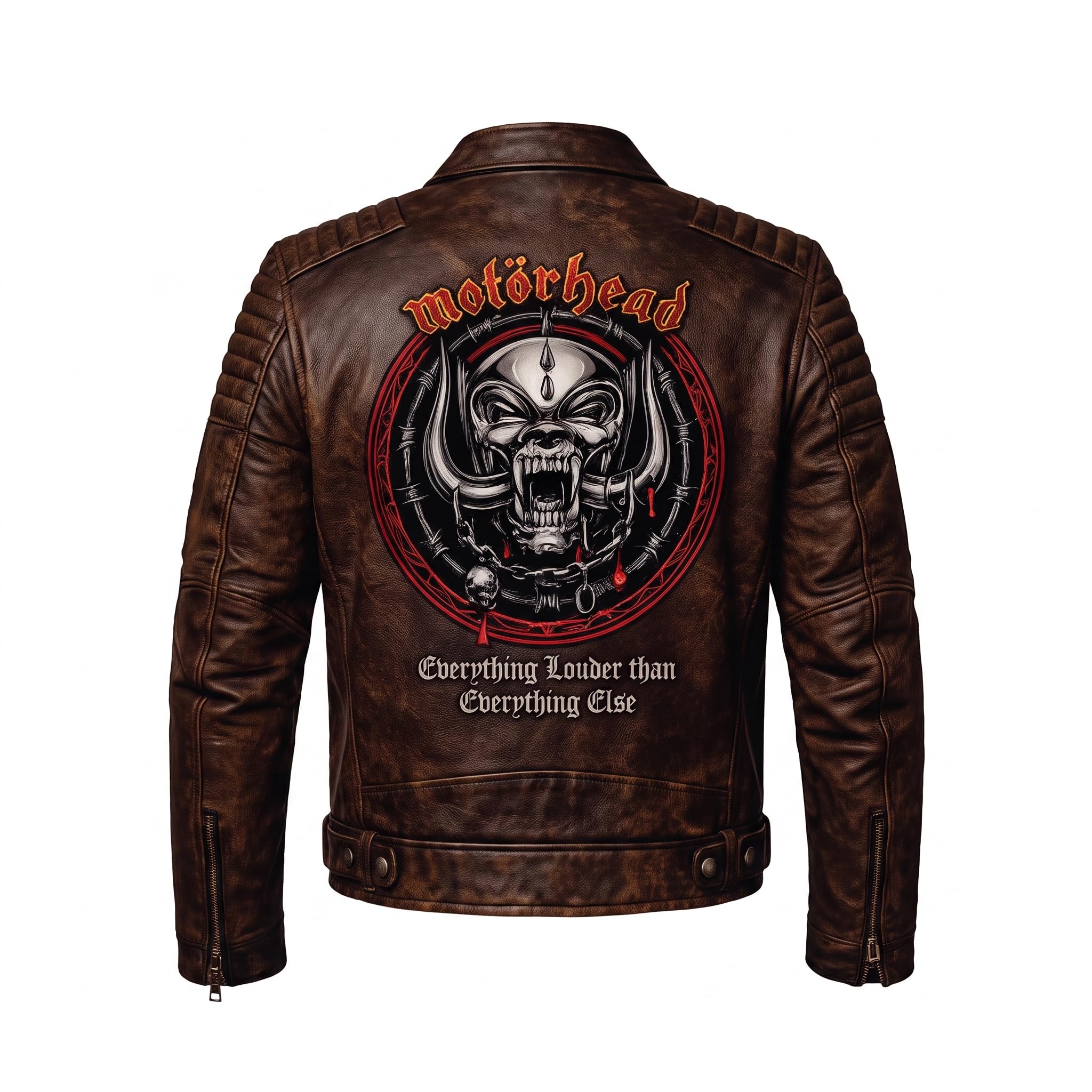 Timber&Hide motorcycle jacket with skull back | brown leather biker jacket | vintage moto style