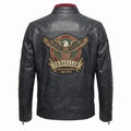 Men's Genuine Leather Black Biker Jacket with Eagle Back Patch, Handmade Vintage Cafe Racer Motorcycle Jacket