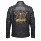 Men's Genuine Leather Black Biker Jacket with Eagle Back Patch, Handmade Vintage Cafe Racer Motorcycle Jacket