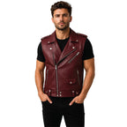 Timber&Hide Handmade Cowhide Leather Vest | Classic Biker Vest | Gothic Rocker Sleeveless Jacket