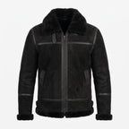 Timber&Hide Black Suede Lamb Shearling Biker Jacket with Buckle Collar – Premium Suede Shearling Jacket