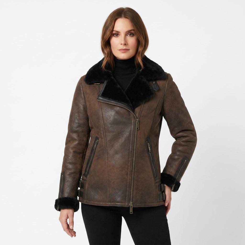 Timber Hide Side Zip Biker Sheepskin Pilot Jacket