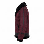Men's Suede Shearling Aviator Jacket, Brown Leather Trim Biker Style