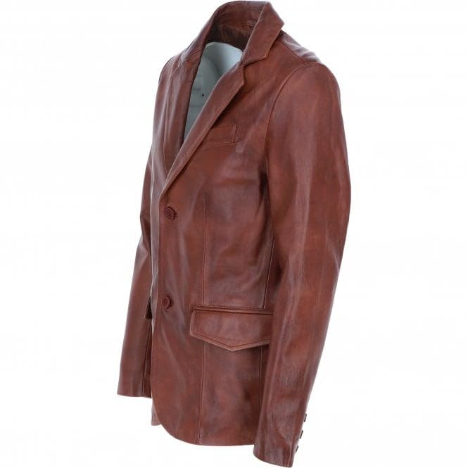 Men's Classic Burgundy Leather Blazer: AWL-2244