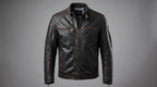 Men's Genuine Leather Black Biker Jacket with Eagle Back Patch, Handmade Vintage Cafe Racer Motorcycle Jacket