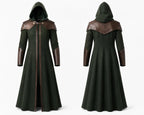 Doctor Doom Inspired Wool Coat with Leather Armor, Hooded Fantasy Cosplay Jacket