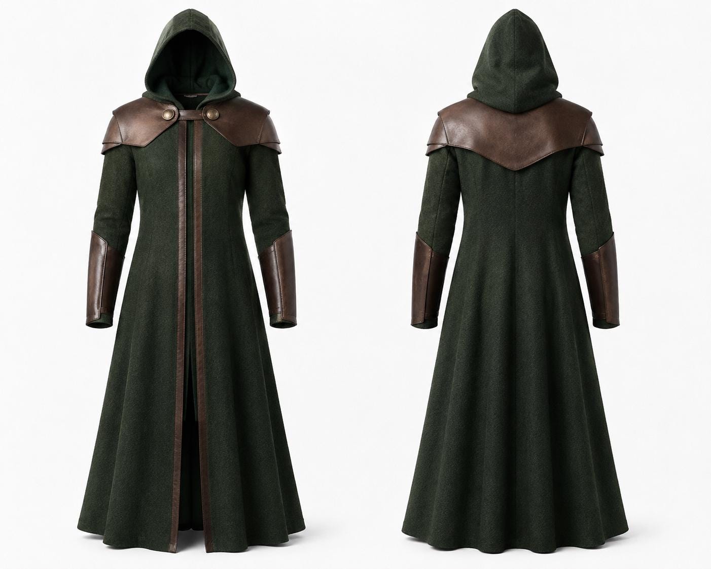 Doctor Doom Inspired Wool Coat with Leather Armor, Hooded Fantasy Cosplay Jacket