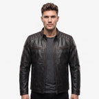 Men's Genuine Leather Biker Jacket | Eagle Patch Cafe Racer Coat