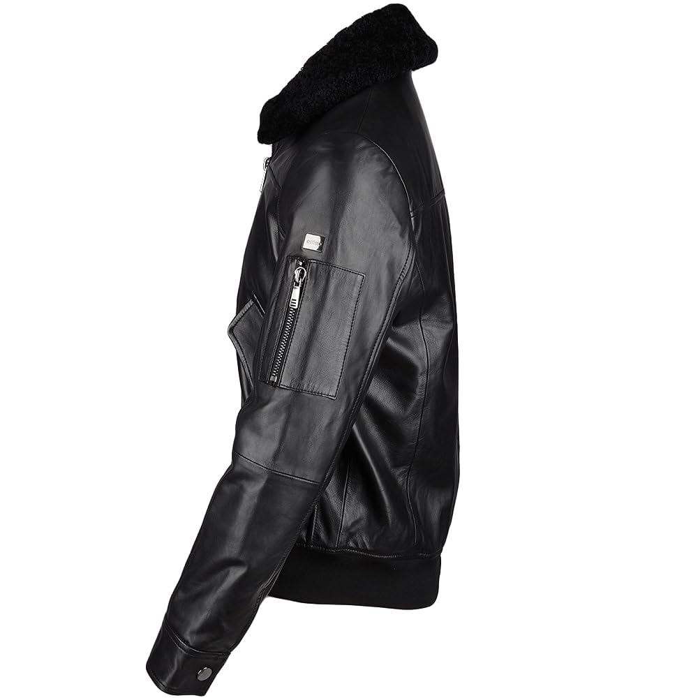 Timber&Hide Tanned Leather Jacket with Detachable Shearling Collar Black Tyler Durden Jacket