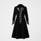Black Velvet Victorian Coat | Genuine Leather Trim, Medieval Fantasy Jacket