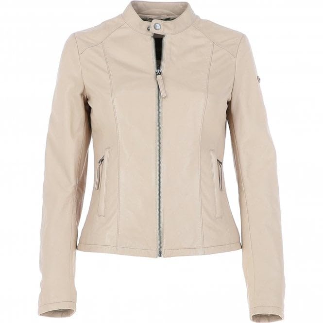 Ladies' Beige Genuine Leather Moto Jacket