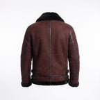 Men's Suede Shearling Aviator Jacket, Brown Leather Trim Biker Style