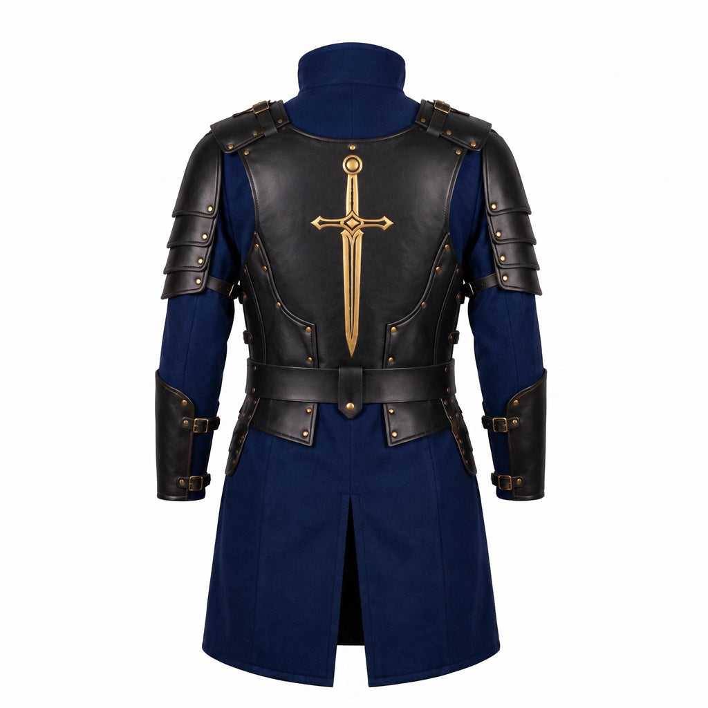 Medieval Knight Wool Coat with Leather Armor | Fantasy LARP Jacket Costume