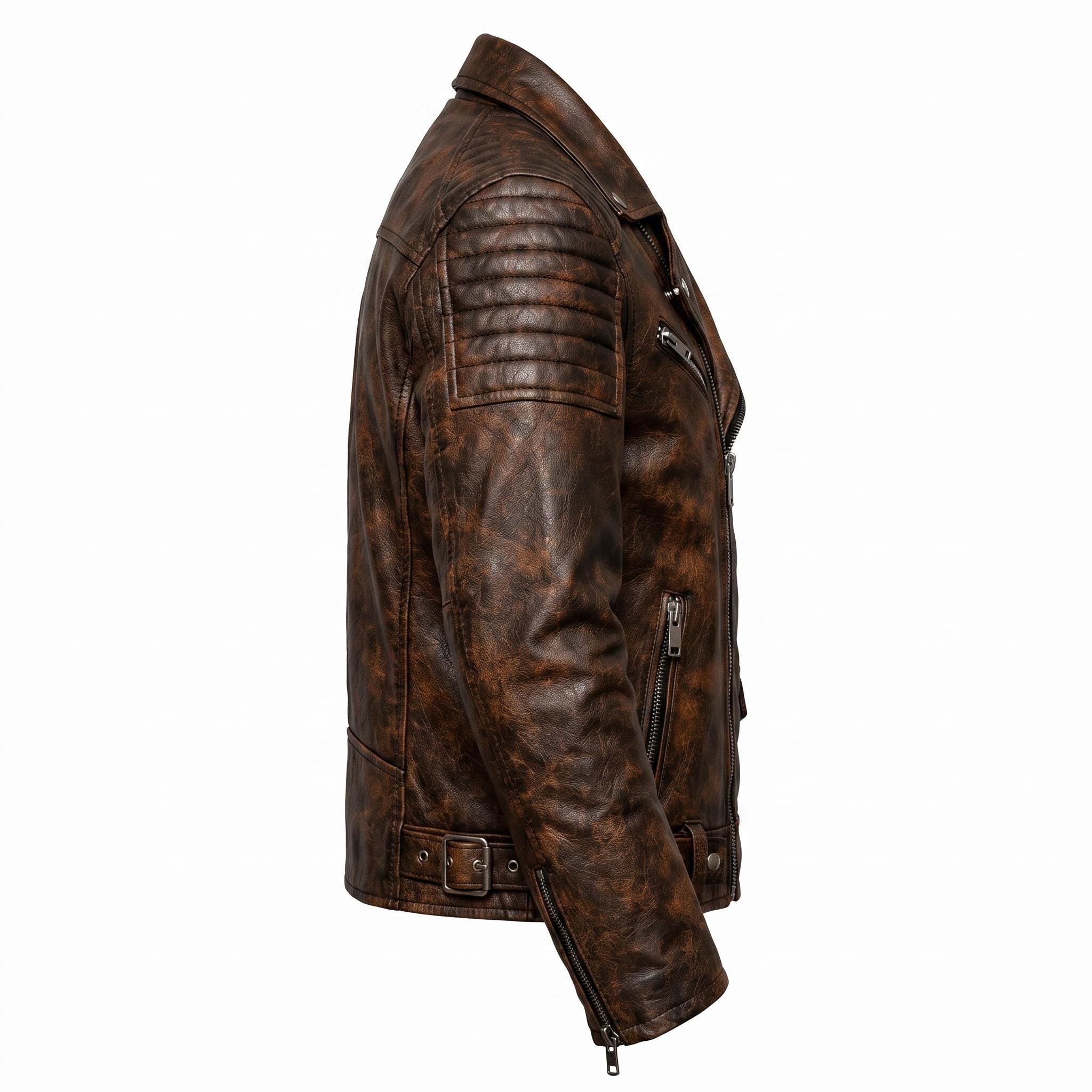 motorcycle jacket with skull back | brown leather biker jacket | vintage moto style