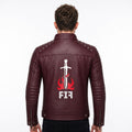 Brown Leather Biker Jacket with Sword Flame Graphic – Moto Punk Streetwear Coat
