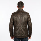 Men's Distressed Brown Leather Field Jacket | Military Utility Coat
