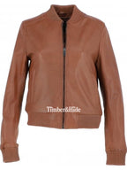 Women's Leather Bomber Jacket Black