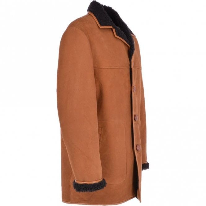 Mens Classic Sheepskin Coat Whisky/black